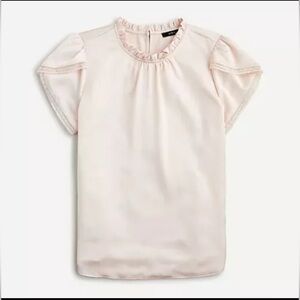 NWT J.Crew Pink Satin Ruffle Top – Tulip Sleeve Blouse Women’s M Elegant